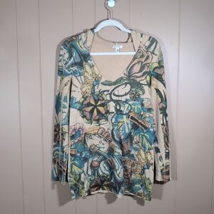 Vintage First Kiss Shirt Women's Medium All Over Sea Ship Print USA Y2K Hoodie